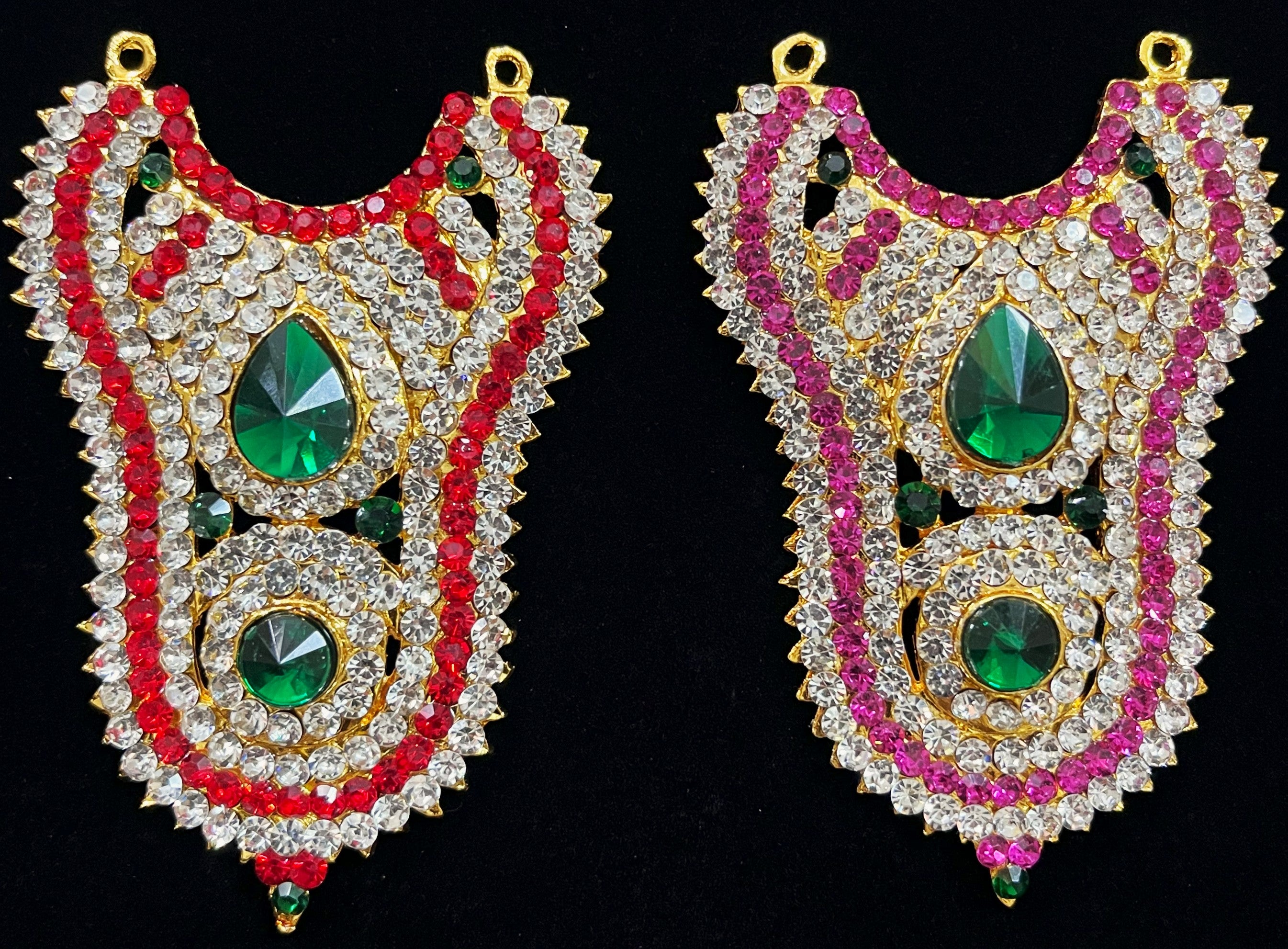 Grand Kavacham Necklace – Full Chest Armour Design - Pink, white & green stones / Red, white & green stones on South Indian Stones metal alloy - Length: 3 inches, Width: 1.2 inches 1
