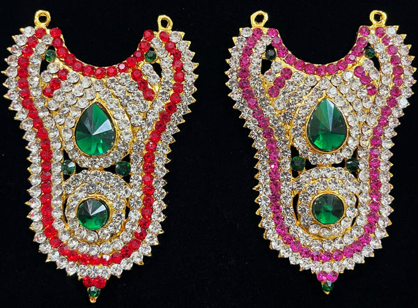 Grand Kavacham Necklace – Full Chest Armour Design - Pink, white & green stones / Red, white & green stones on South Indian Stones metal alloy - Length: 3 inches, Width: 1.2 inches