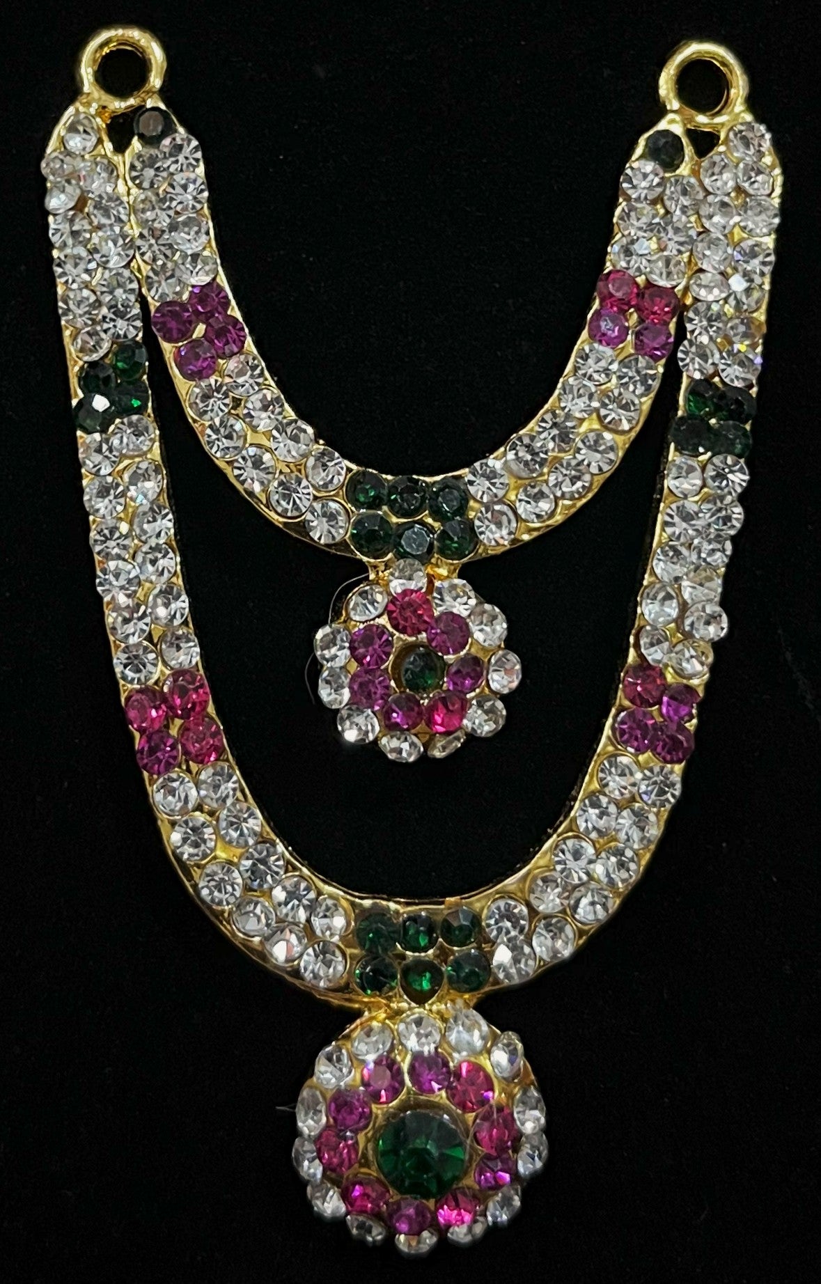 Multi-Layer Temple Haram – Royal Grand Alankaram - Pink, white & green stones on South Indian Stones metal alloy - Length: 3 inches, Width: 1.5 inches 1