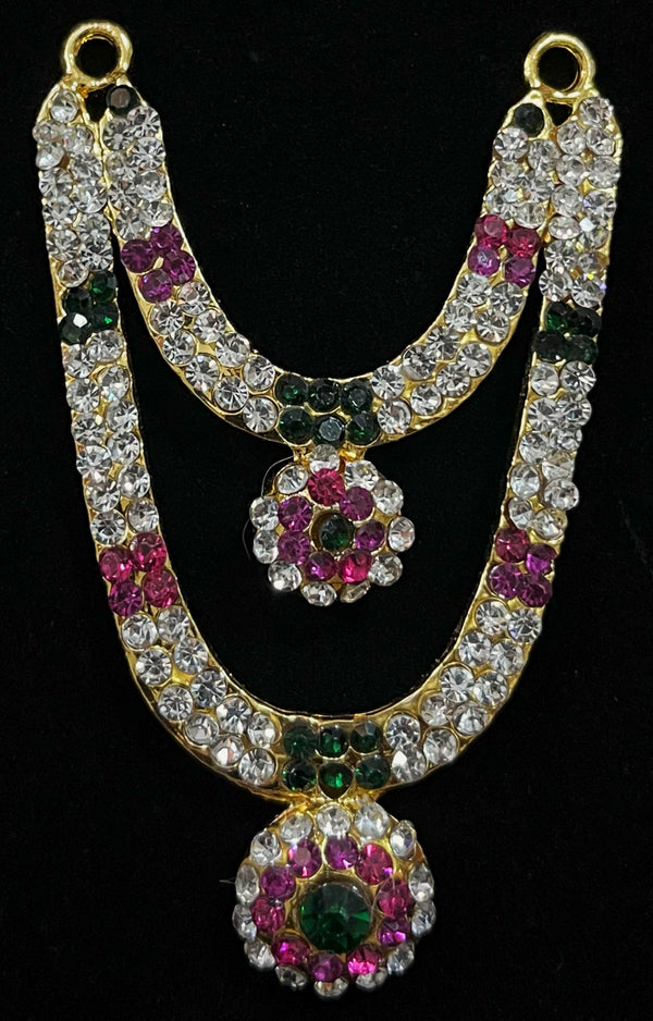 Multi-Layer Temple Haram – Royal Grand Alankaram - Pink, white & green stones on South Indian Stones metal alloy - Length: 3 inches, Width: 1.5 inches