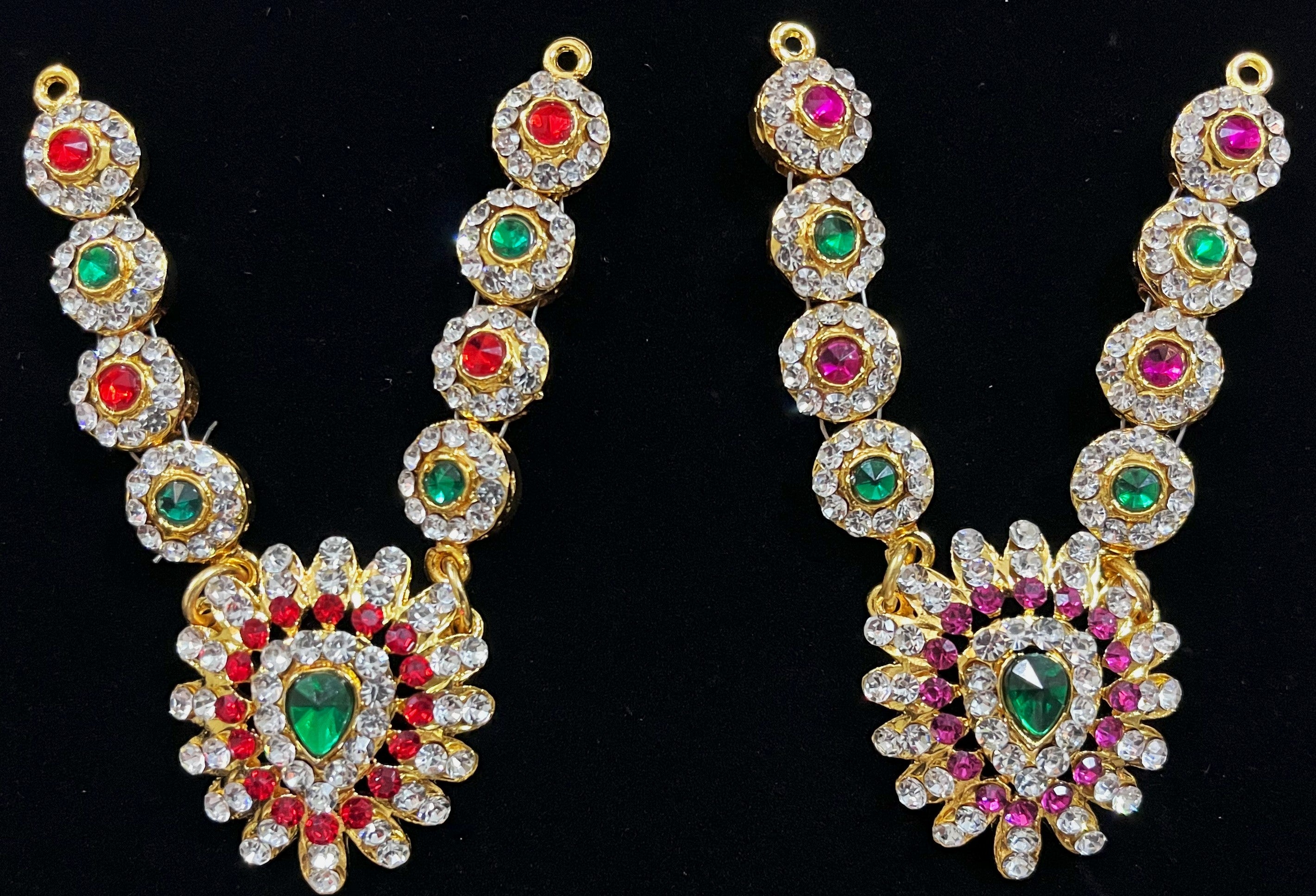 Long Haram – South Indian Temple Jewellery - Pink, white & green stones / Red, white & green stones on South Indian Stones metal alloy - Length: 3.5 inches 1