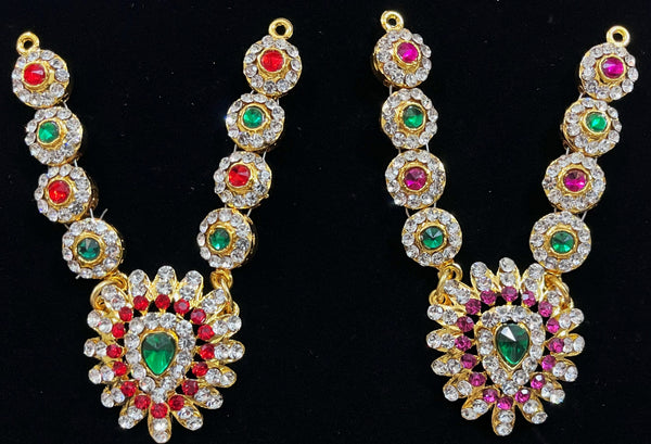 Long Haram – South Indian Temple Jewellery - Pink, white & green stones / Red, white & green stones on South Indian Stones metal alloy - Length: 3.5 inches
