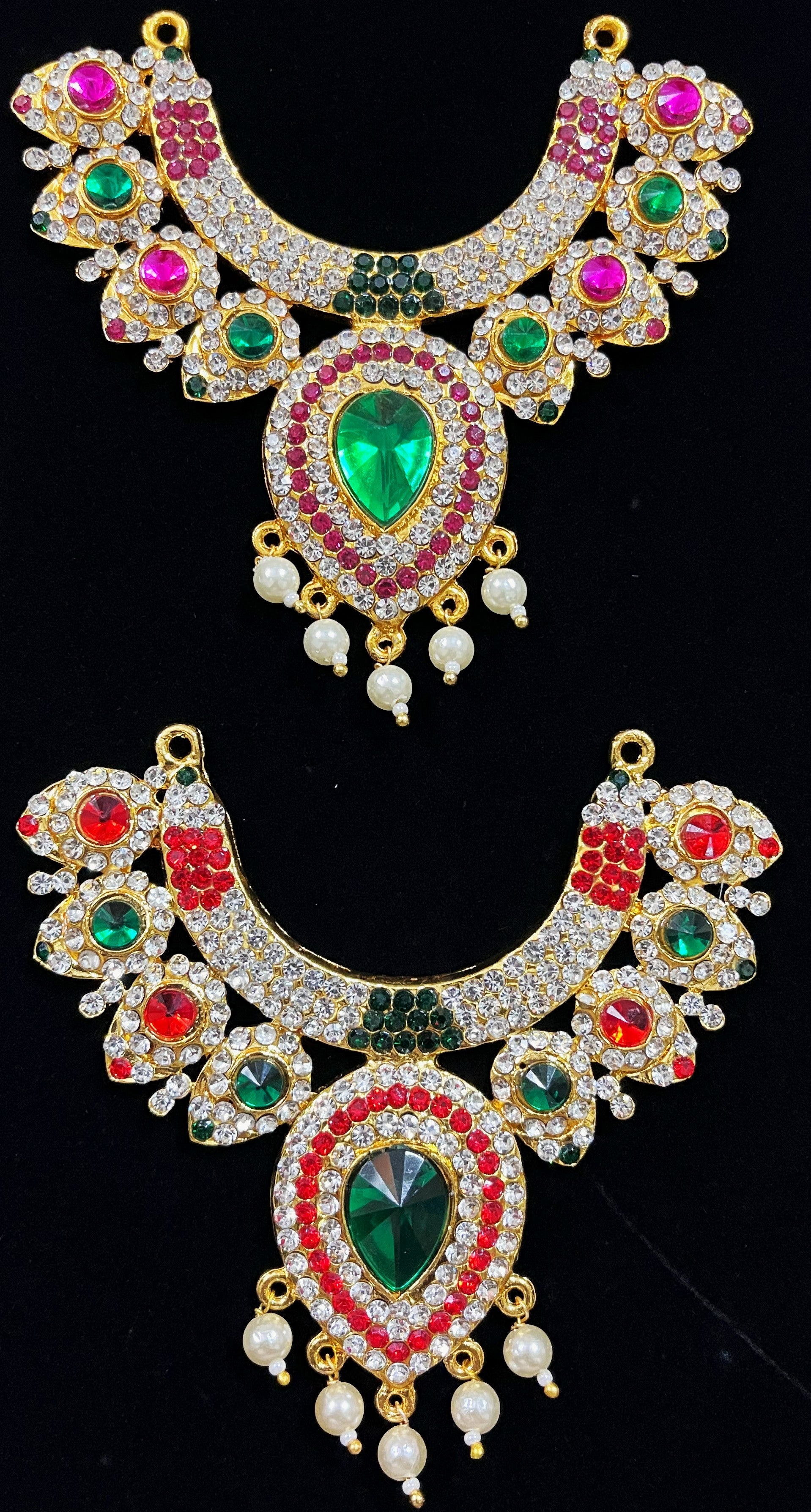 Short Necklace (Addigai) - Pink, white & green stones / Red, white & green stones on South Indian Stones metal alloy - Length: 4 inches, Width: 2.5 inches 1