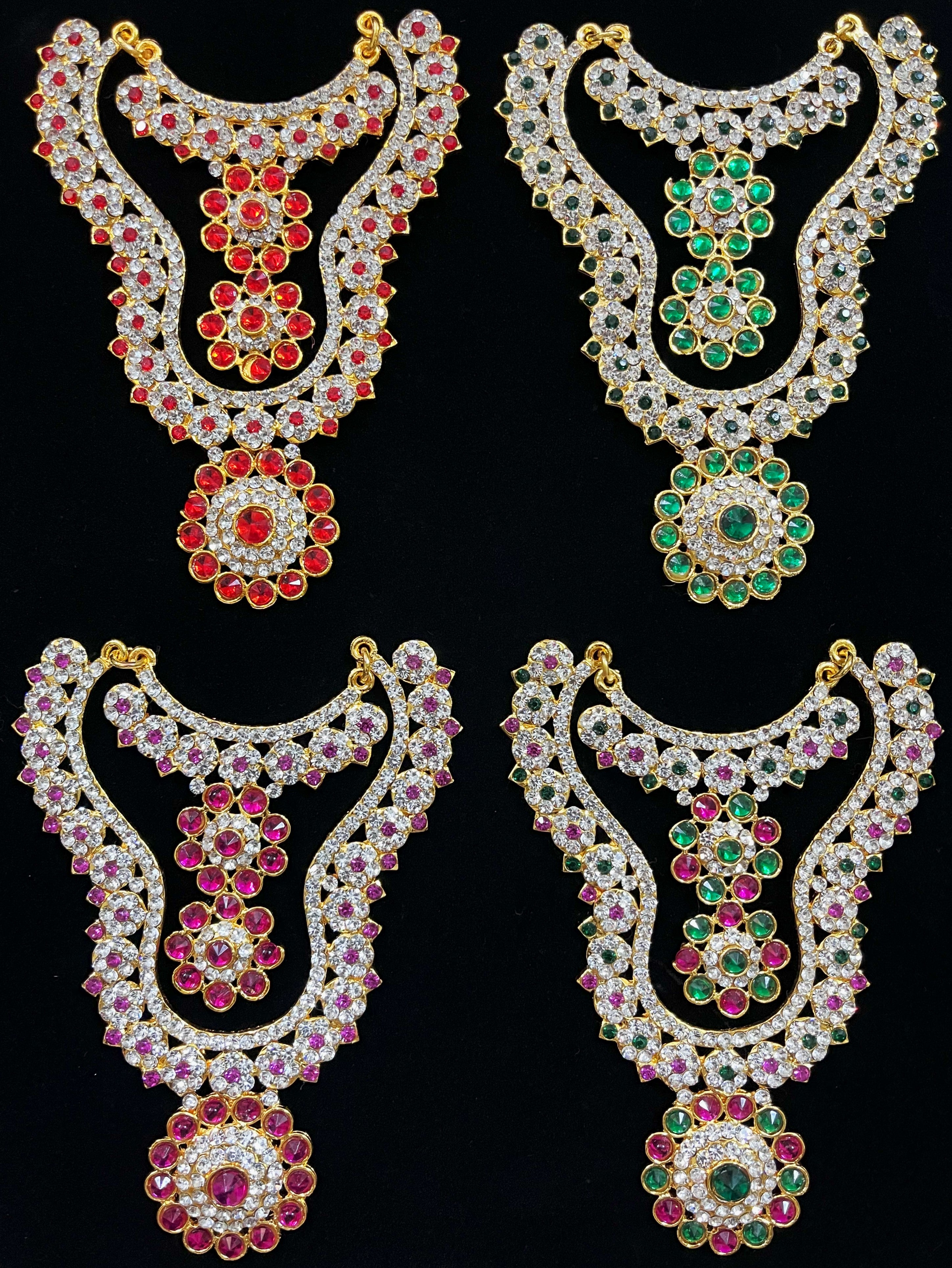 Multi-Layer Temple Haram – Royal Grand Alankaram - Pink, white & green stones / Red & White stones/ Green & White stones / Pink and White stones on South Indian Stones metal alloy - Length: 4.5 inches, Width: 1.5 inches 1
