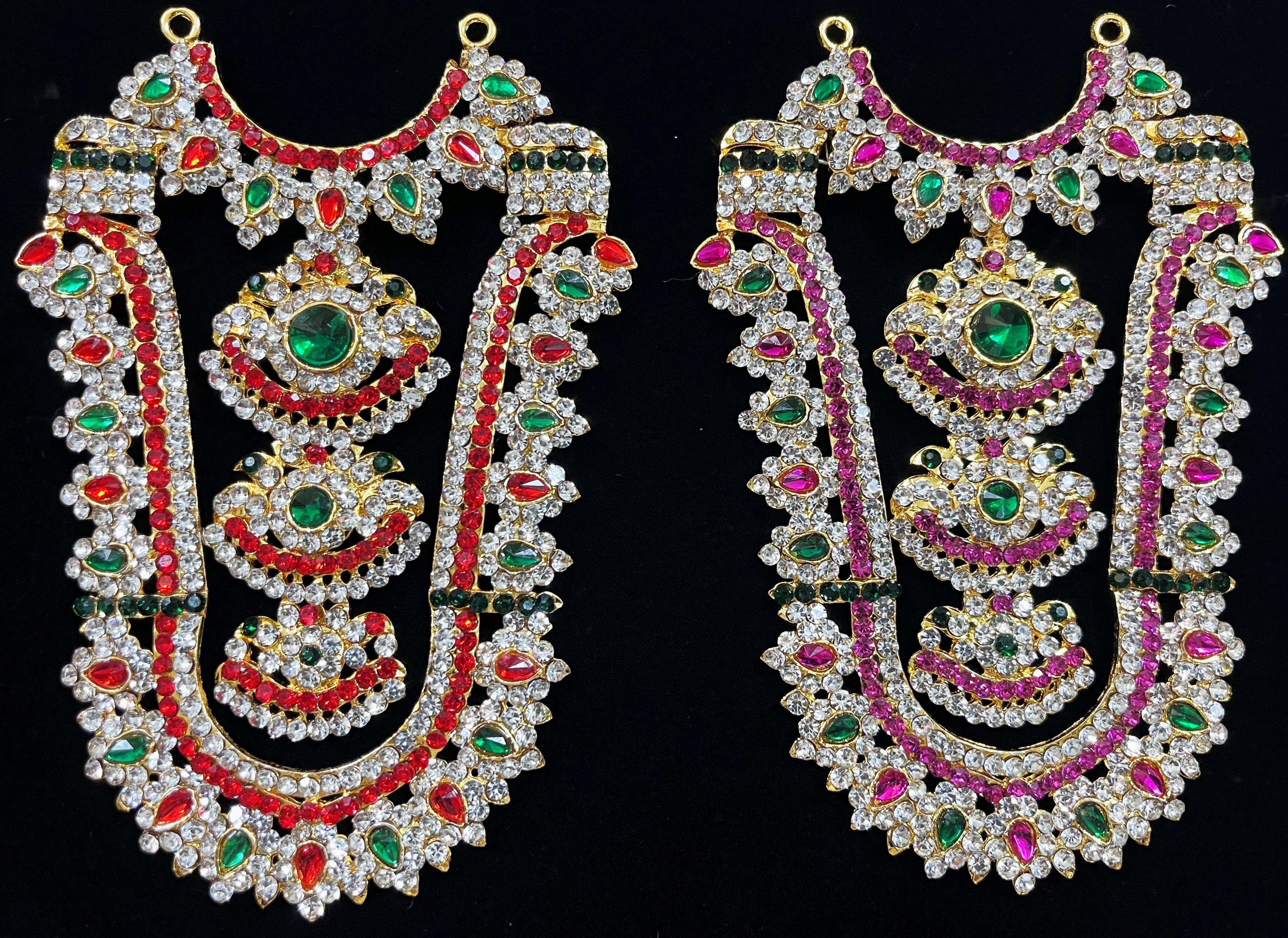 Grand Kavacham Necklace – Full Chest Armour Design - Pink, white & green stones / Red, white & green stones on South Indian Stones metal alloy - Length: 4.5 inches, Width: 1.5 inches 1