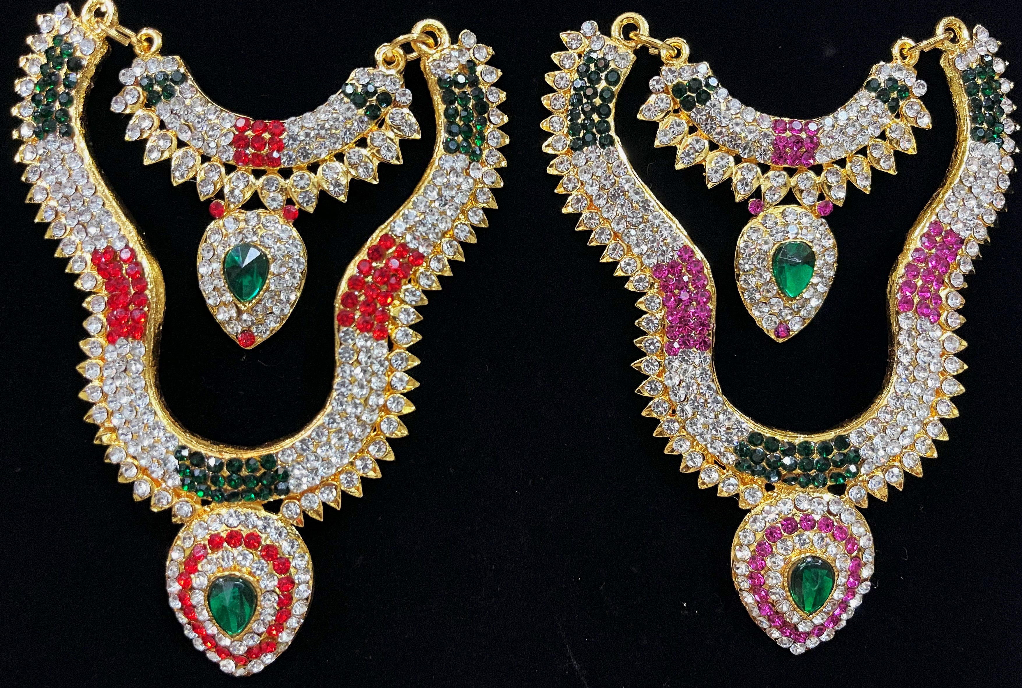 Multi-Layer Temple Haram – Royal Grand Alankaram - Pink, white & green stones / Red, white & green stones on South Indian Stones metal alloy - Length: 5 inches, Width: 2 inches 1