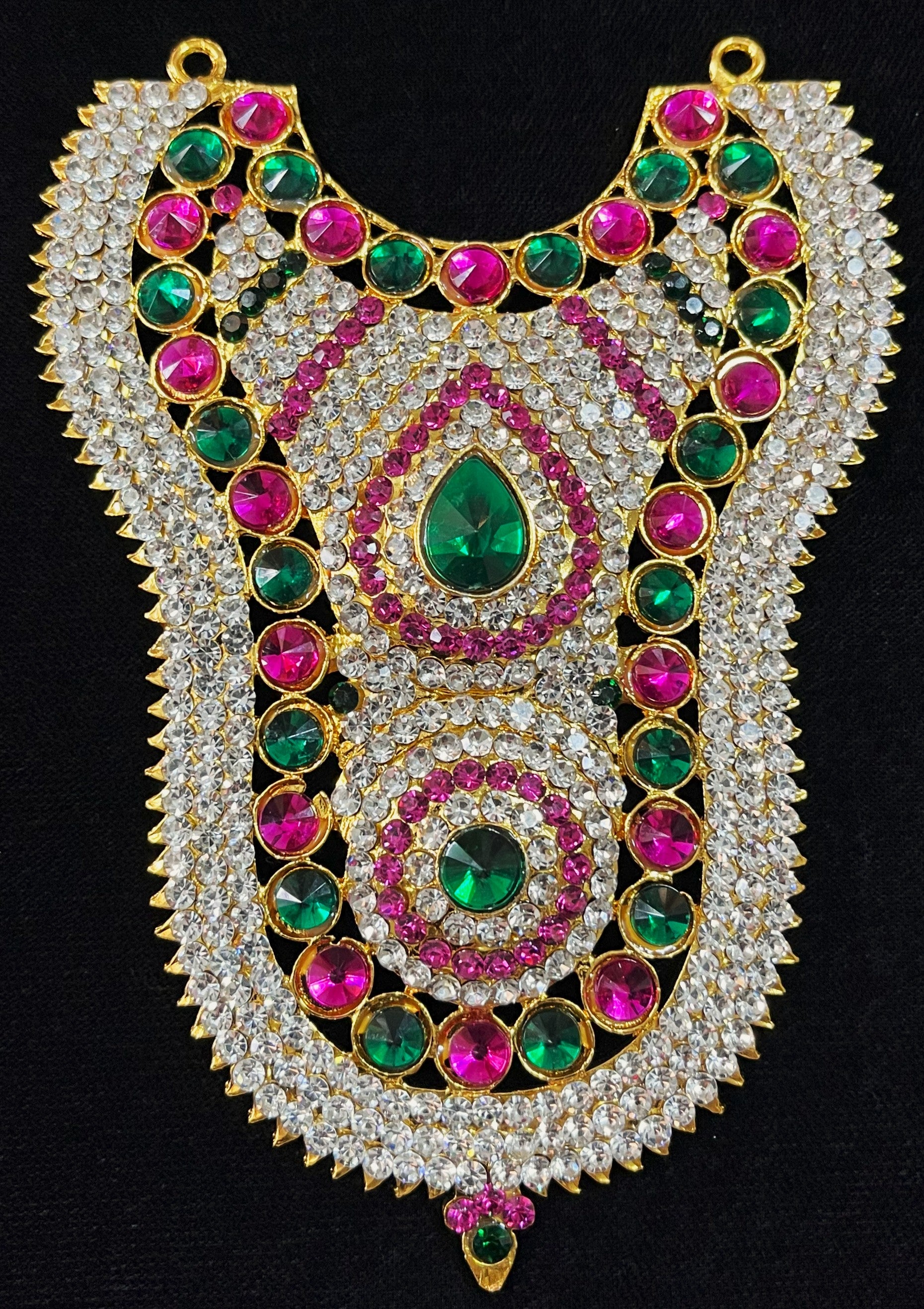 Grand Kavacham Necklace – Full Chest Armour Design - Pink, white & green stones / Red, white & green stones on South Indian Stones metal alloy - Length: 5 inches, Width: 2.5 inches 2