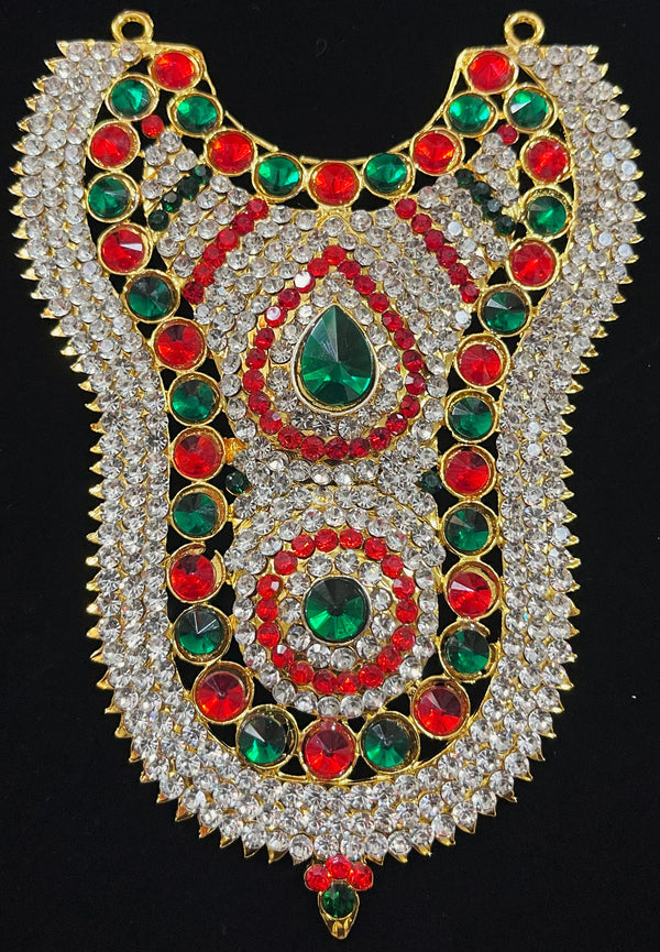 Grand Kavacham Necklace – Full Chest Armour Design - Pink, white & green stones / Red, white & green stones on South Indian Stones metal alloy - Length: 5 inches, Width: 2.5 inches