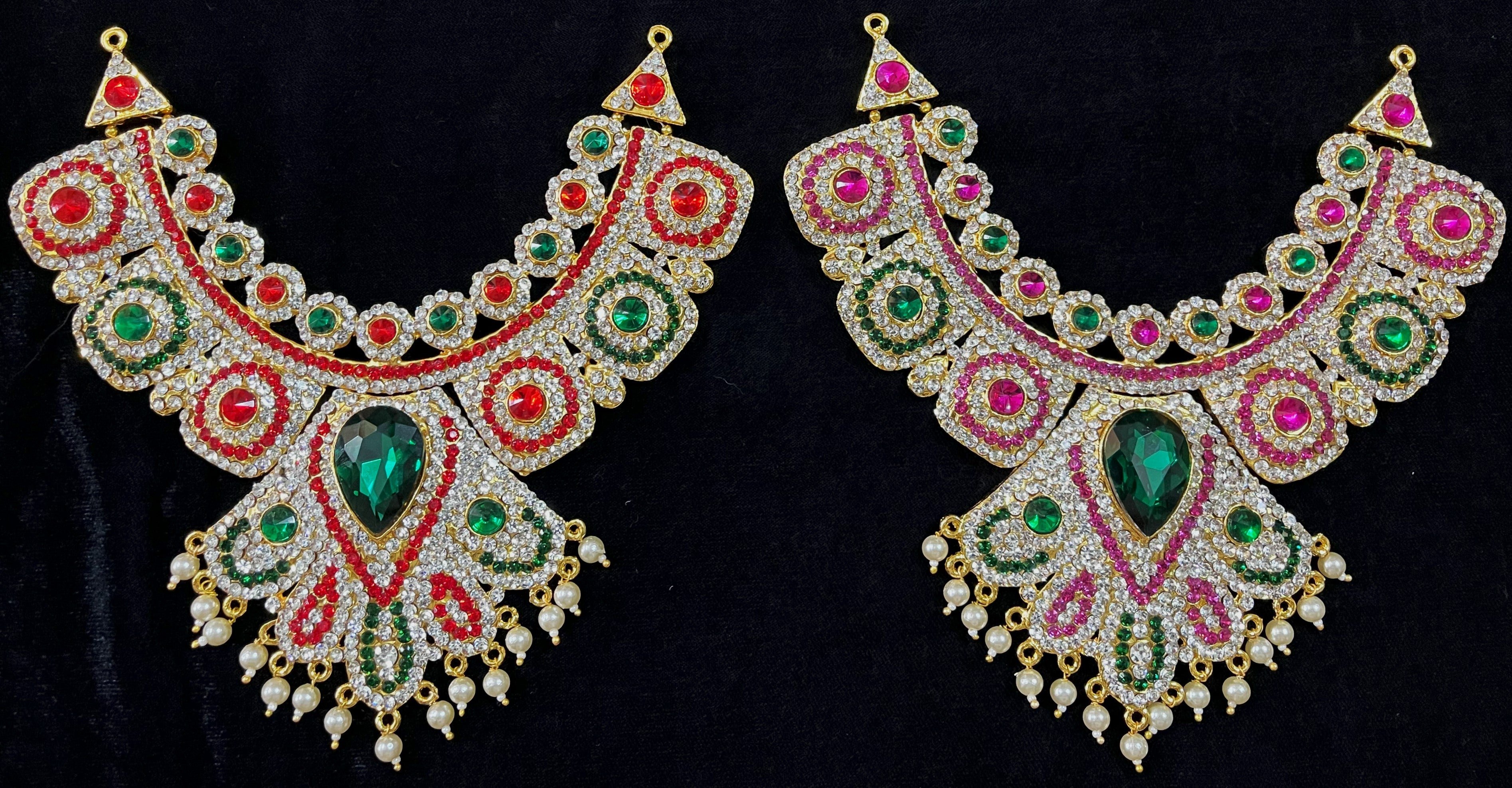 Short Necklace (Addigai) - Pink, white & green stones / Red, white & green stones on South Indian Stones metal alloy - Length: 5 inches, Width: 7.5 inches 1