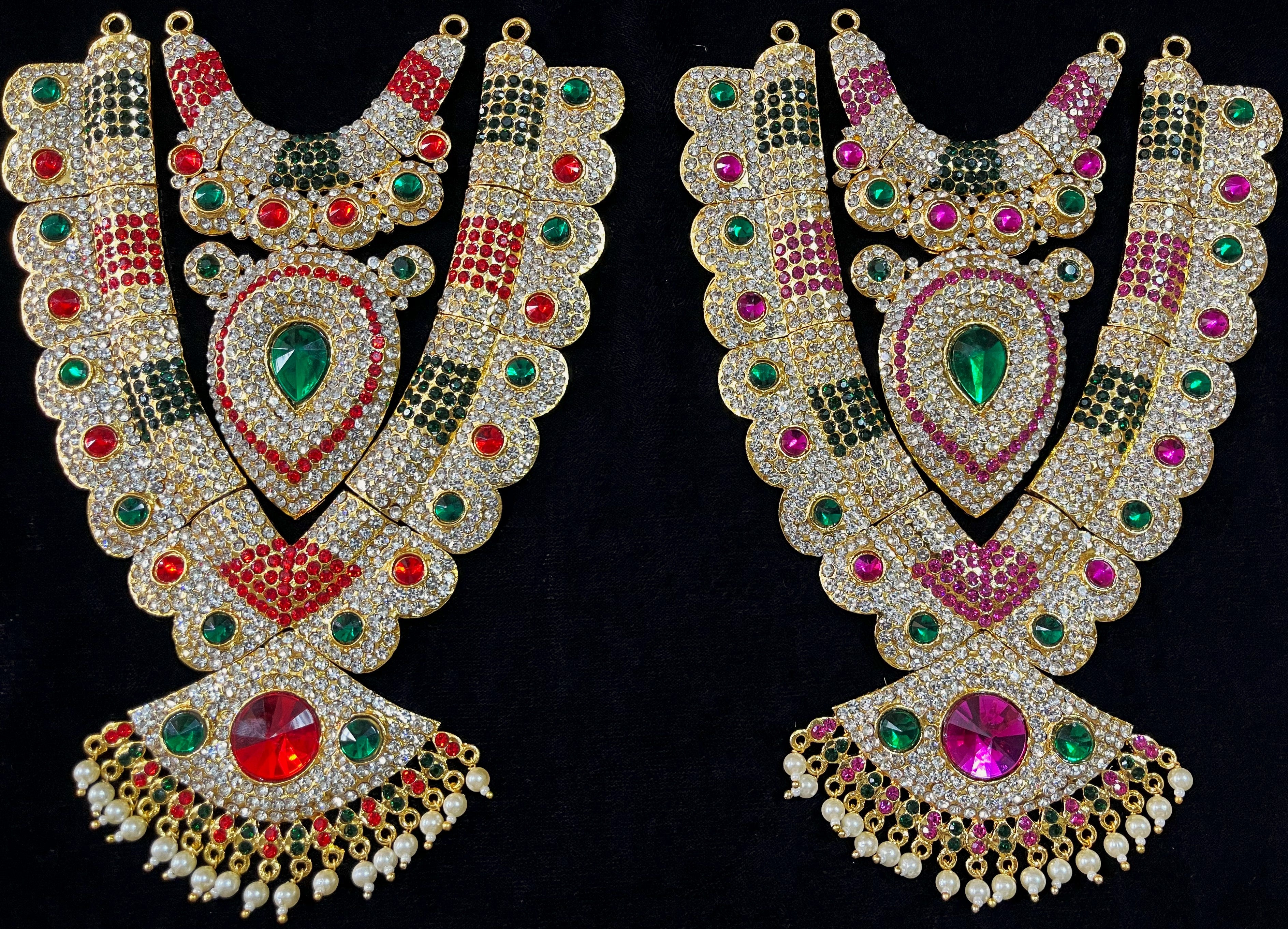 Grand Kavacham Necklace – Full Chest Armour Design - Pink, white & green stones / Red, white & green stones on South Indian Stones metal alloy - Length: 8 inches, Width: 4 inches 1