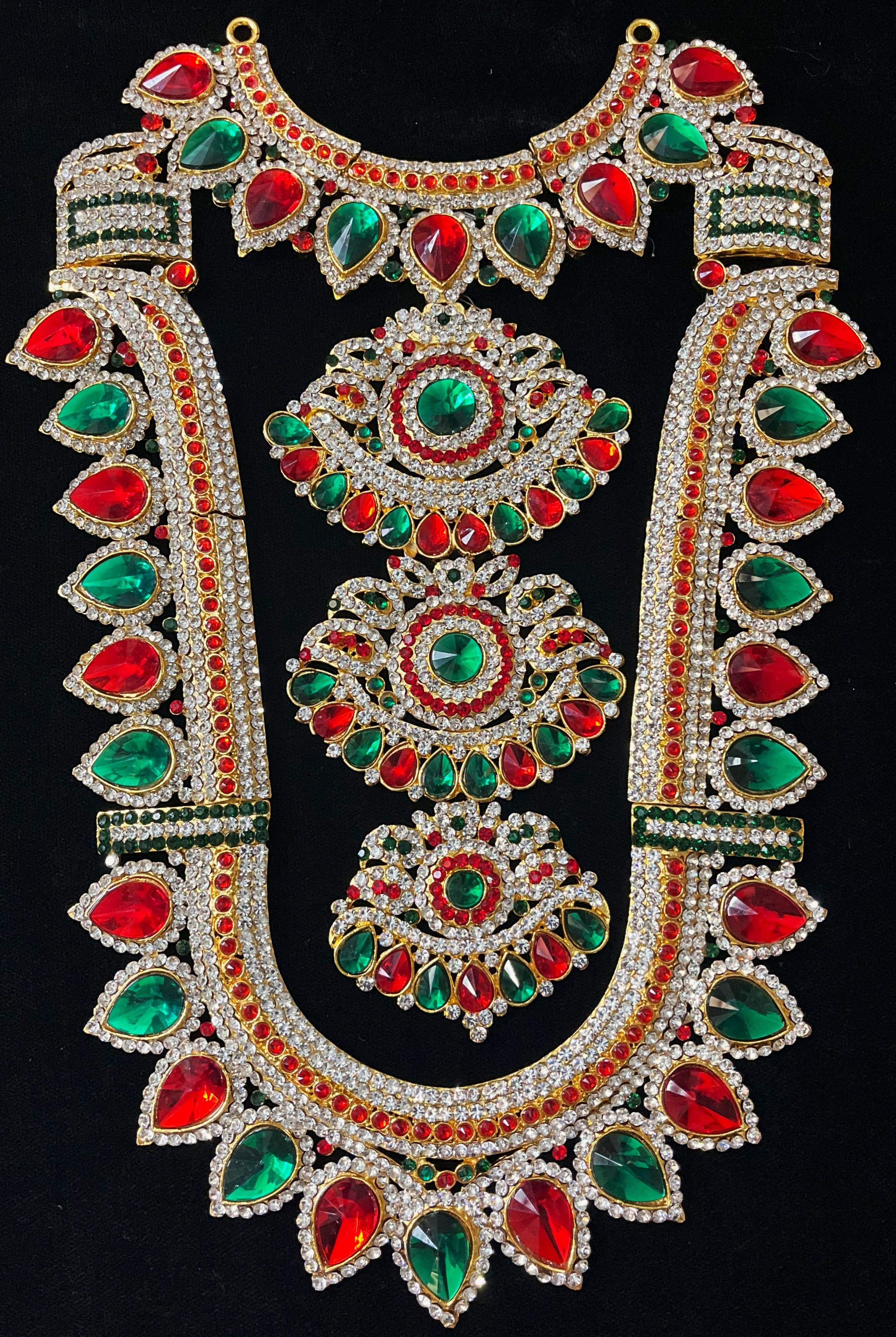 Grand Kavacham Necklace – Full Chest Armour Design - Pink, white & green stones / Red, white & green stones on South Indian Stones metal alloy - Length: 8.5 inches, Width: 2.5 inches 1