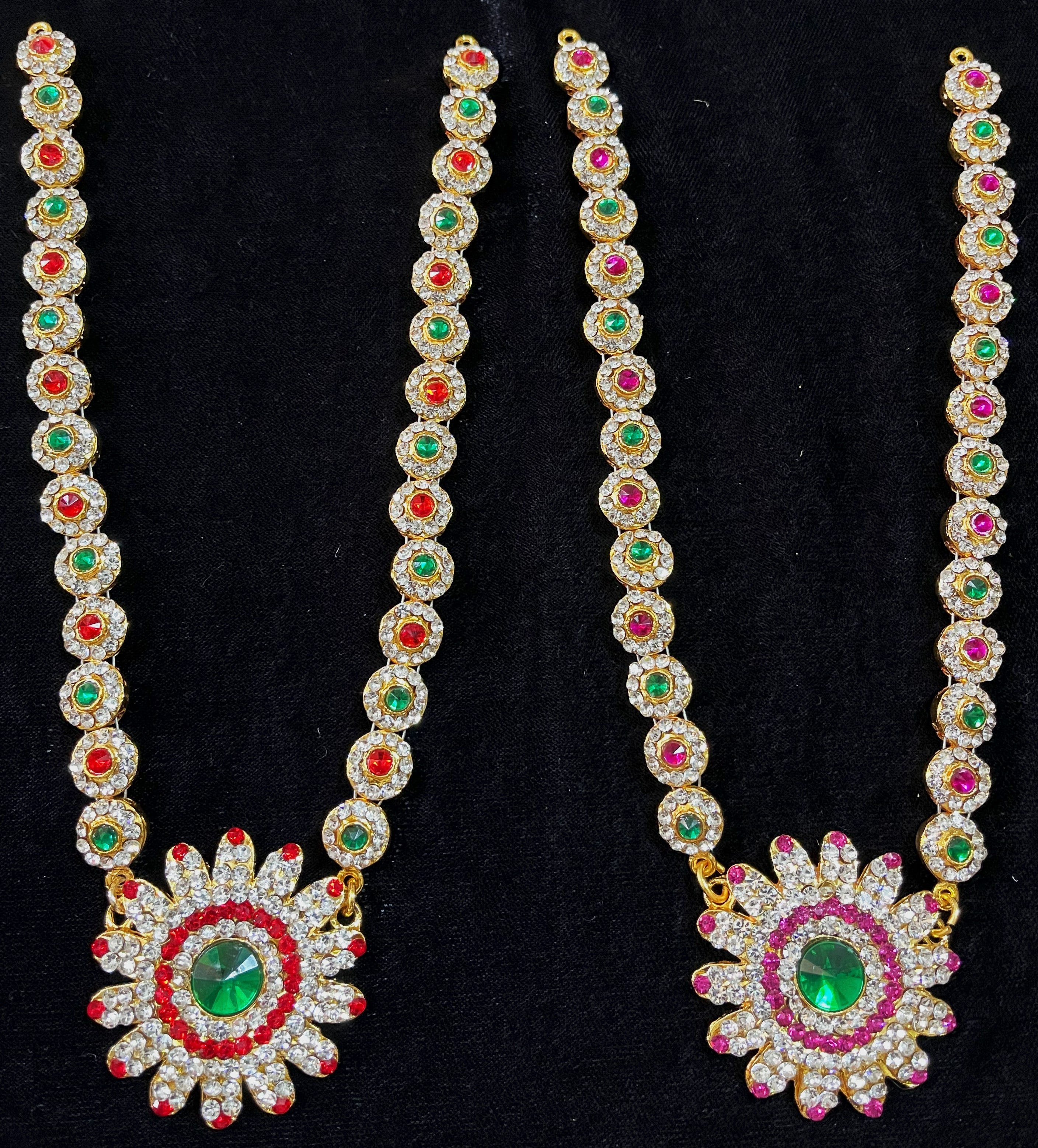 Long Haram – South Indian Temple Jewellery - Pink, white & green stones / Red, white & green stones on South Indian Stones metal alloy - Length: 9 inches 1