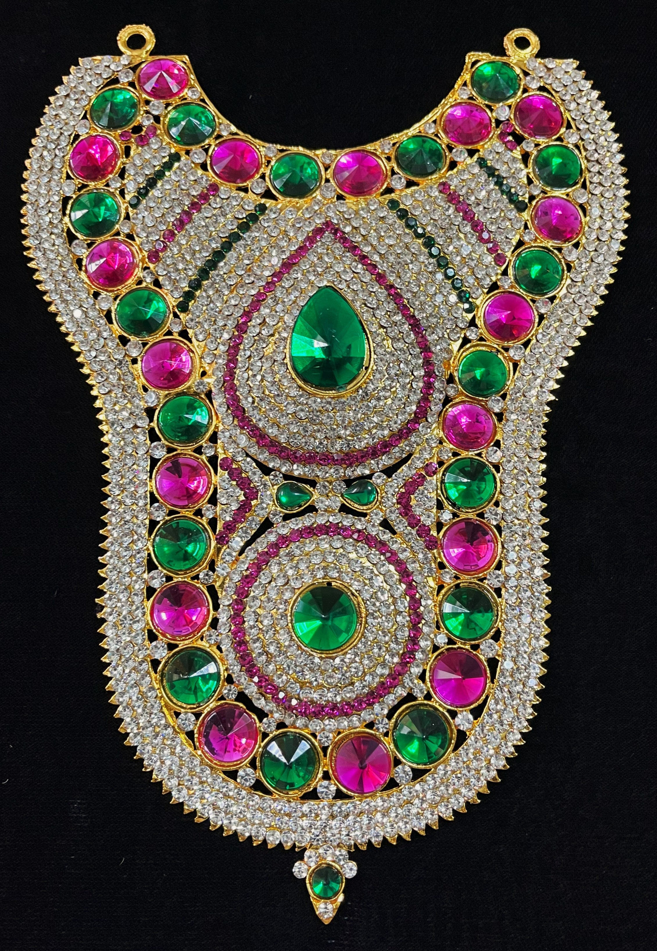 Grand Kavacham Necklace – Full Chest Armour Design - Pink, white & green stones on South Indian Stones metal alloy - Length: 9 inches, Width: 4 inches 1
