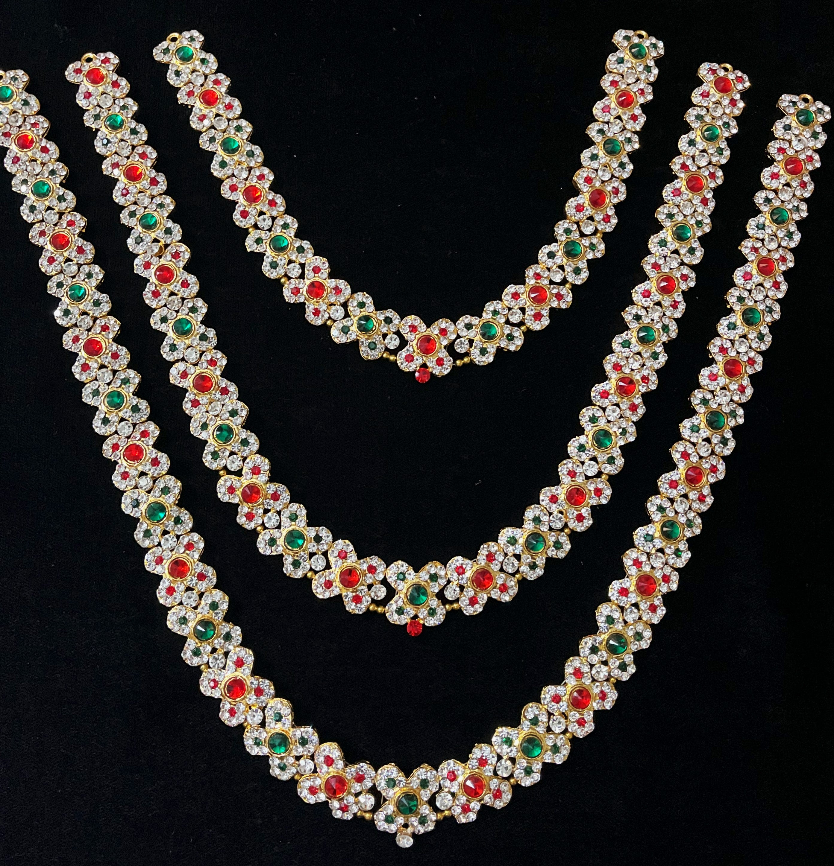 Multi-Layer Temple Haram – Royal Grand Alankaram - Pink, white & green stones / Red, white & green stones on South Indian Stones metal alloy - Length: 12 inches 2