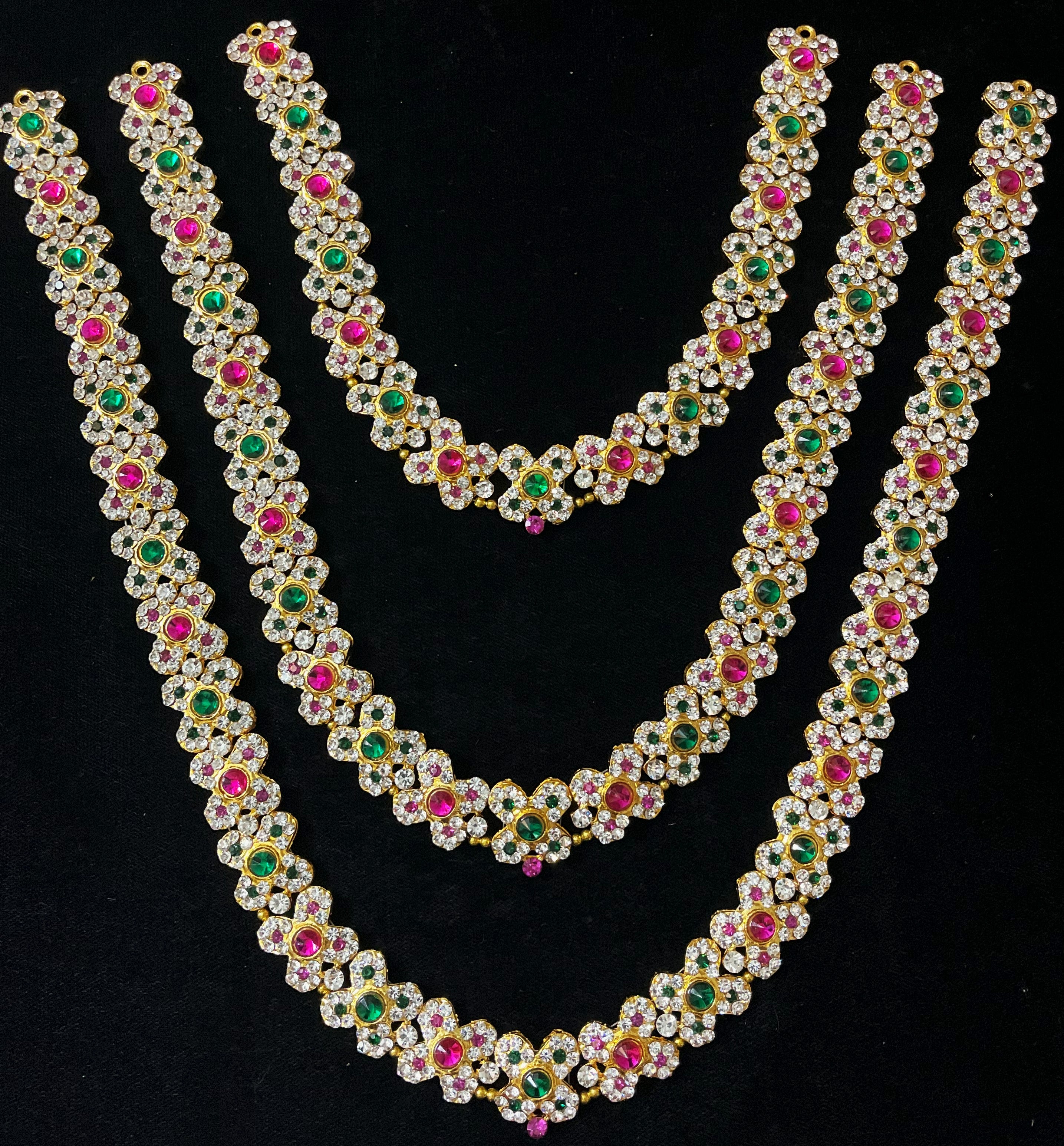 Multi-Layer Temple Haram – Royal Grand Alankaram - Pink, white & green stones / Red, white & green stones on South Indian Stones metal alloy - Length: 12 inches 1