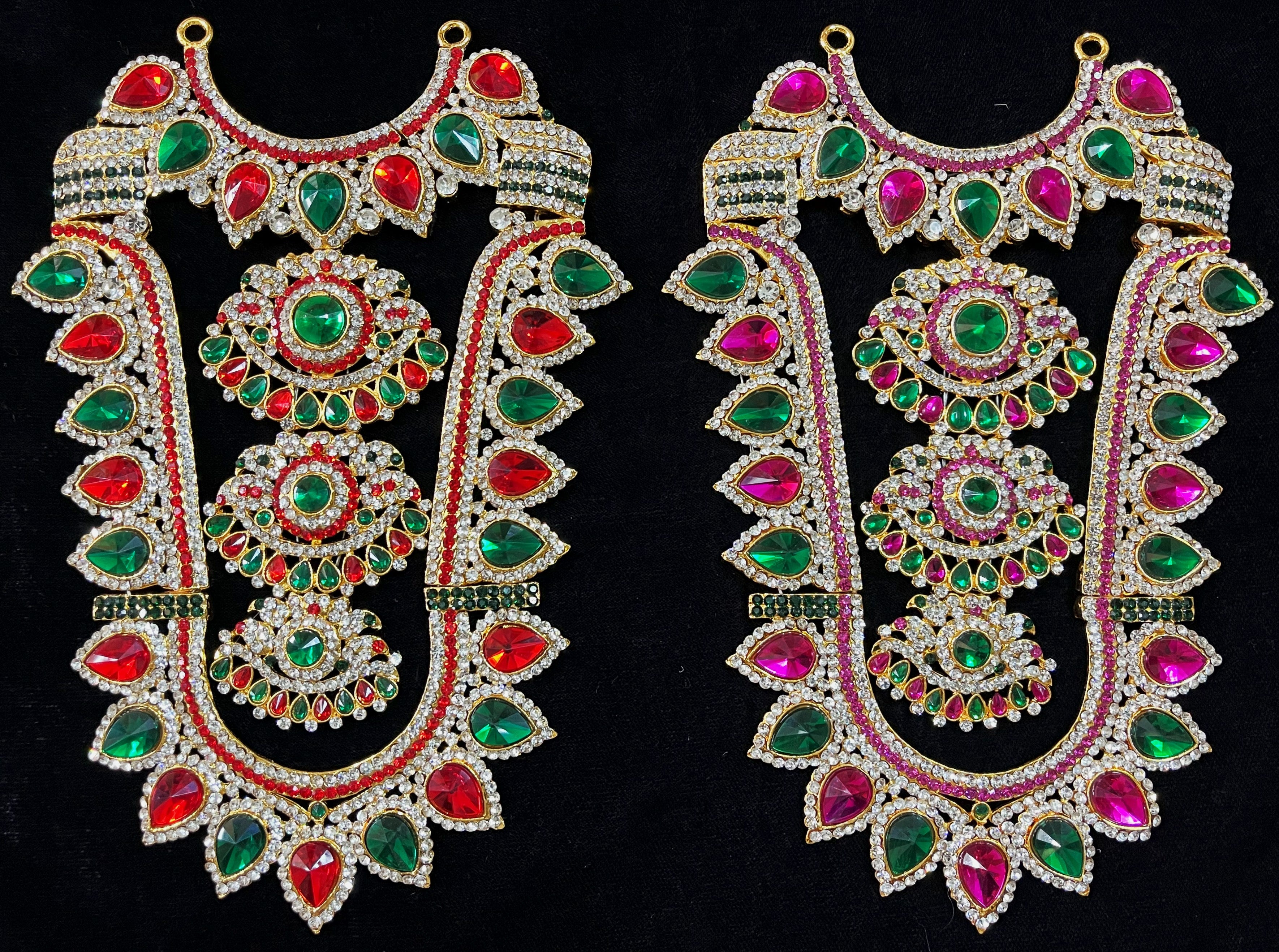 Grand Kavacham Necklace – Full Chest Armour Design - Pink, white & green stones / Red, white & green stones on South Indian Stones metal alloy - Length: 12.5 inches, Width: 4 inches 1