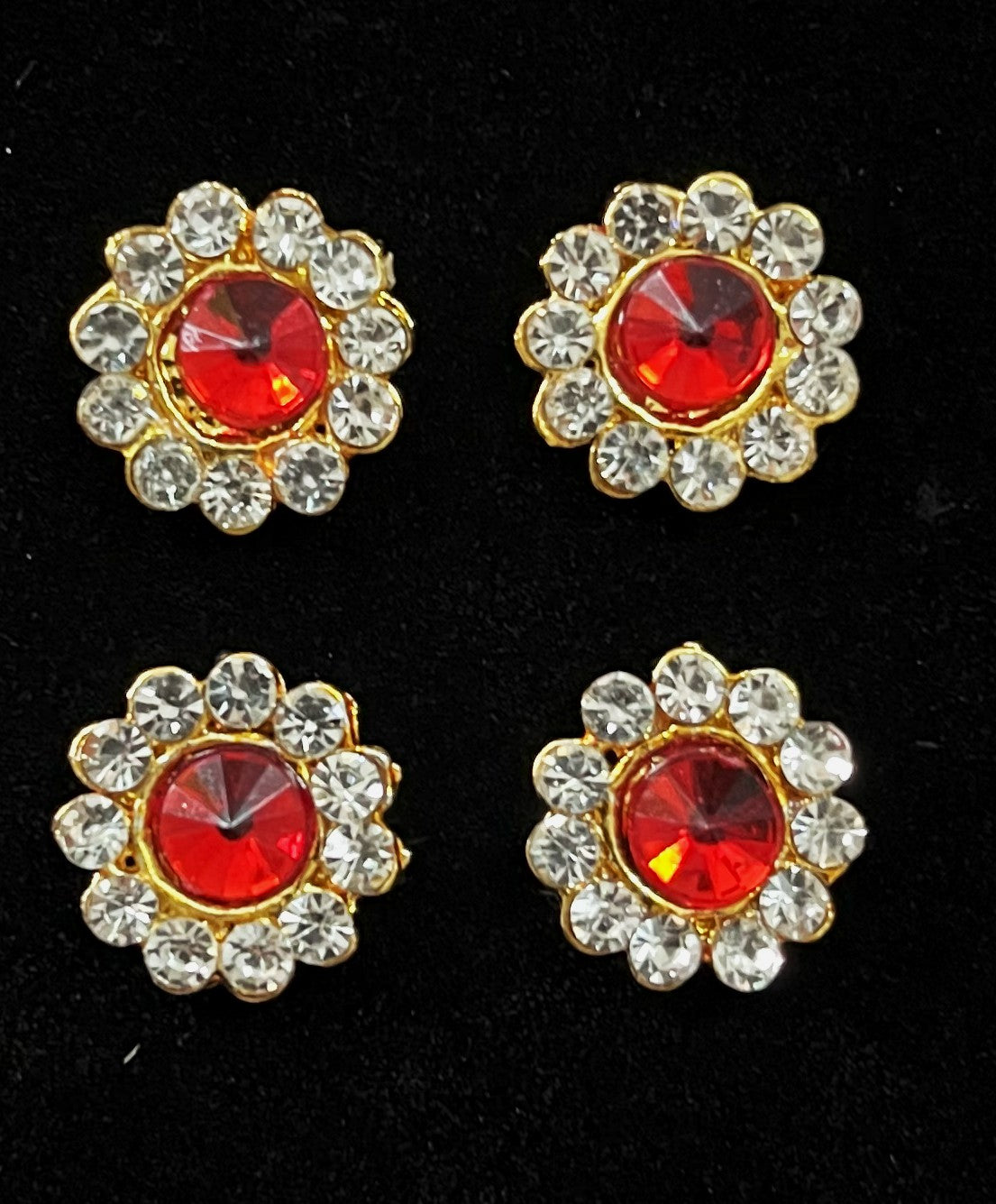 Temple Ear Studs – Minimal Divine Stone Earrings - Red & White stones on South Indian Stones metal alloy - Length: 1.25 cms 1