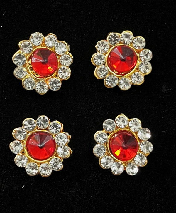 Temple Ear Studs – Minimal Divine Stone Earrings - Red & White stones on South Indian Stones metal alloy - Length: 1.25 cms