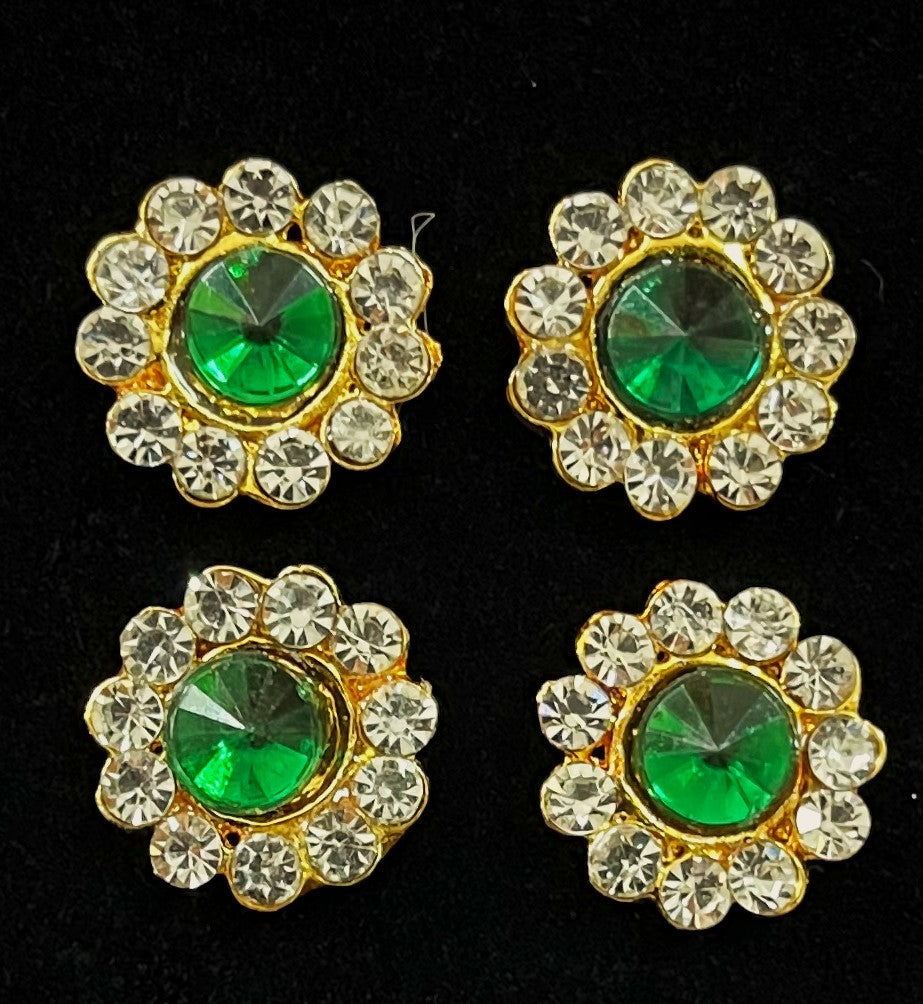 Temple Ear Studs – Minimal Divine Stone Earrings - White & green stones on South Indian Stones metal alloy - Length: 1.25 cms 1