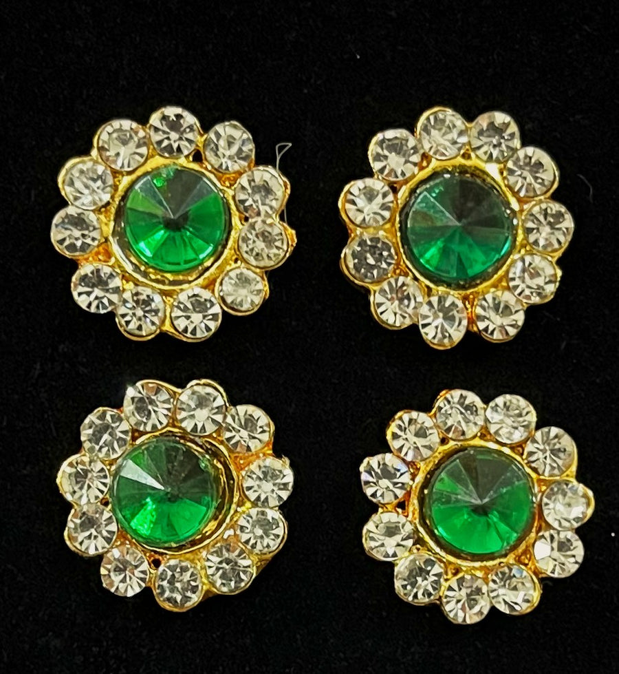 Temple Ear Studs – Minimal Divine Stone Earrings - White & green stones on South Indian Stones metal alloy - Length: 1.25 cms
