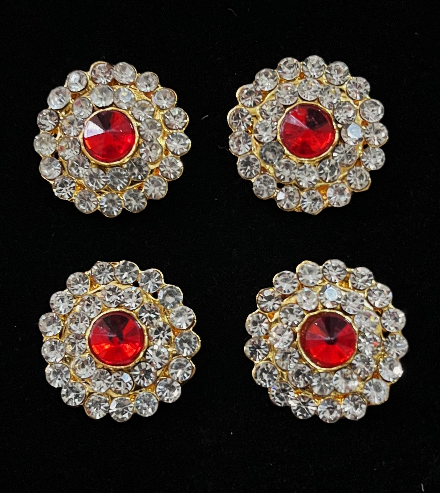 Temple Ear Studs – Minimal Divine Stone Earrings - Red & White stones on South Indian Stones metal alloy - Length: 1.5 cms 1
