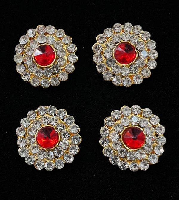 Temple Ear Studs – Minimal Divine Stone Earrings - Red & White stones on South Indian Stones metal alloy - Length: 1.5 cms