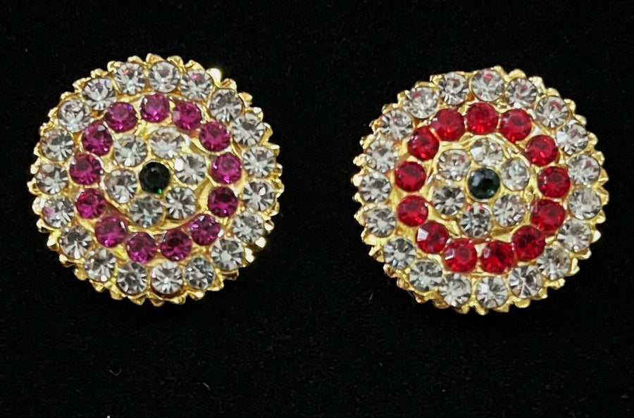 Temple Ear Studs – Minimal Divine Stone Earrings - Pink, white & green stones / Red, white & green stones on South Indian Stones metal alloy - Length: 2 cms