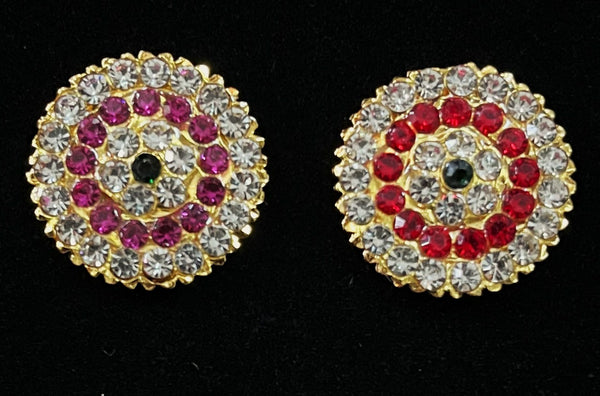 Temple Ear Studs – Minimal Divine Stone Earrings - Pink, white & green stones / Red, white & green stones on South Indian Stones metal alloy - Length: 2 cms