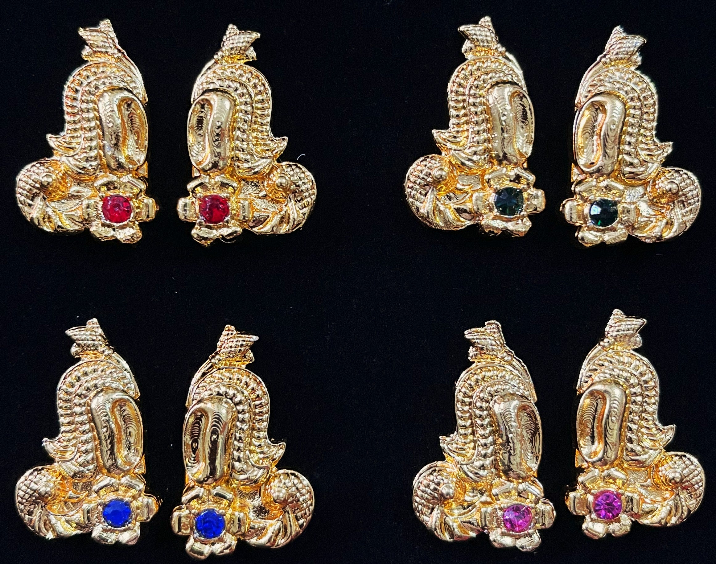Karna Patra (Ear Cuffs) – Grand Alankaram Style - Pink stone / Green  stone / Red stone / White stone on South Indian Stones metal alloy - Length: 1 inches 1