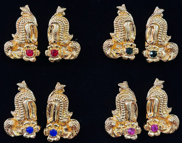 Karna Patra (Ear Cuffs) – Grand Alankaram Style - Pink stone / Green  stone / Red stone / White stone on South Indian Stones metal alloy - Length: 1 inches