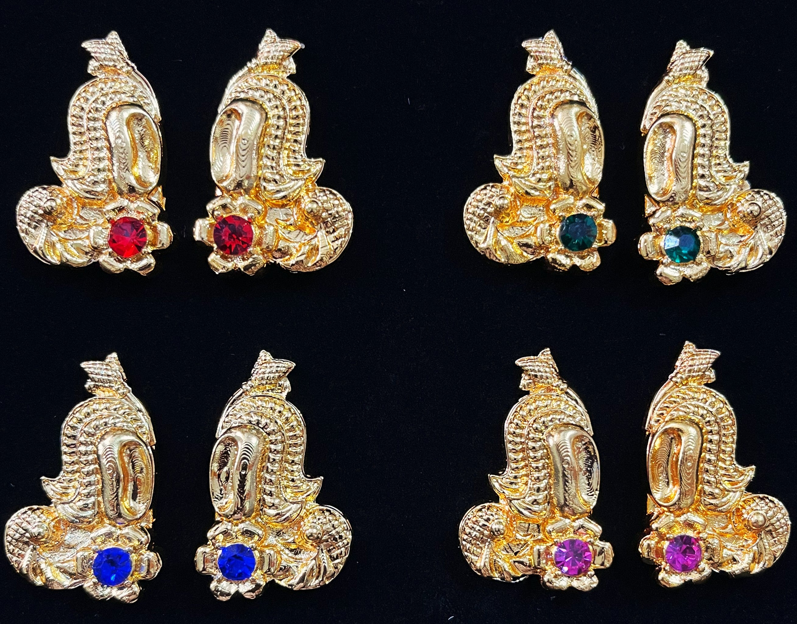 Karna Patra (Ear Cuffs) – Grand Alankaram Style - Pink stone / Green  stone / Red stone / White stone on South Indian Stones metal alloy - Length: 1.25 inch 1