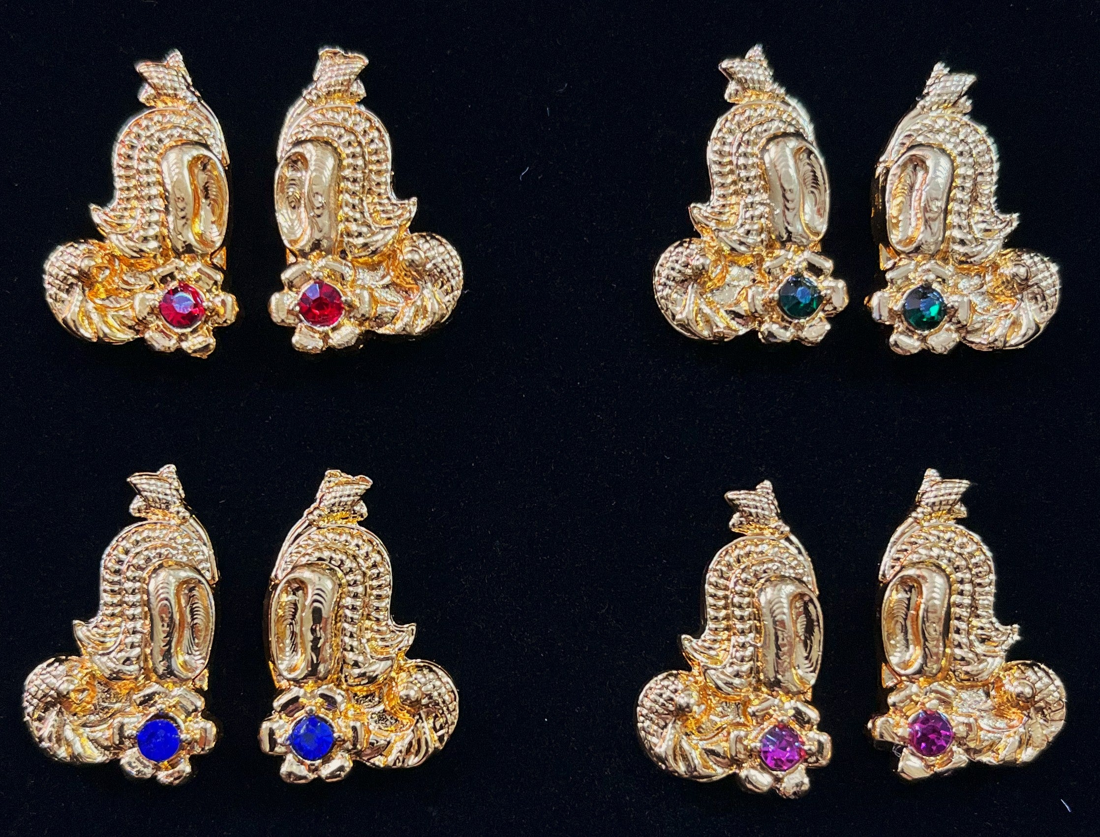 Karna Patra (Ear Cuffs) – Grand Alankaram Style - Pink stone / Green  stone / Red stone / White stone on South Indian Stones metal alloy - Length: 1.75 inches 1