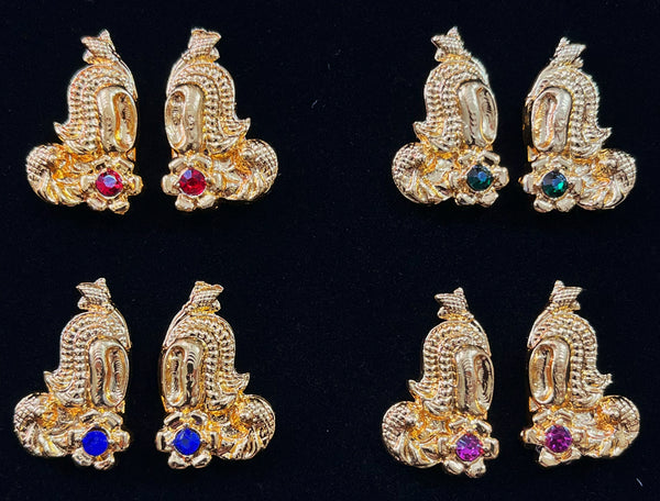 Karna Patra (Ear Cuffs) – Grand Alankaram Style - Pink stone / Green  stone / Red stone / White stone on South Indian Stones metal alloy - Length: 1.75 inches
