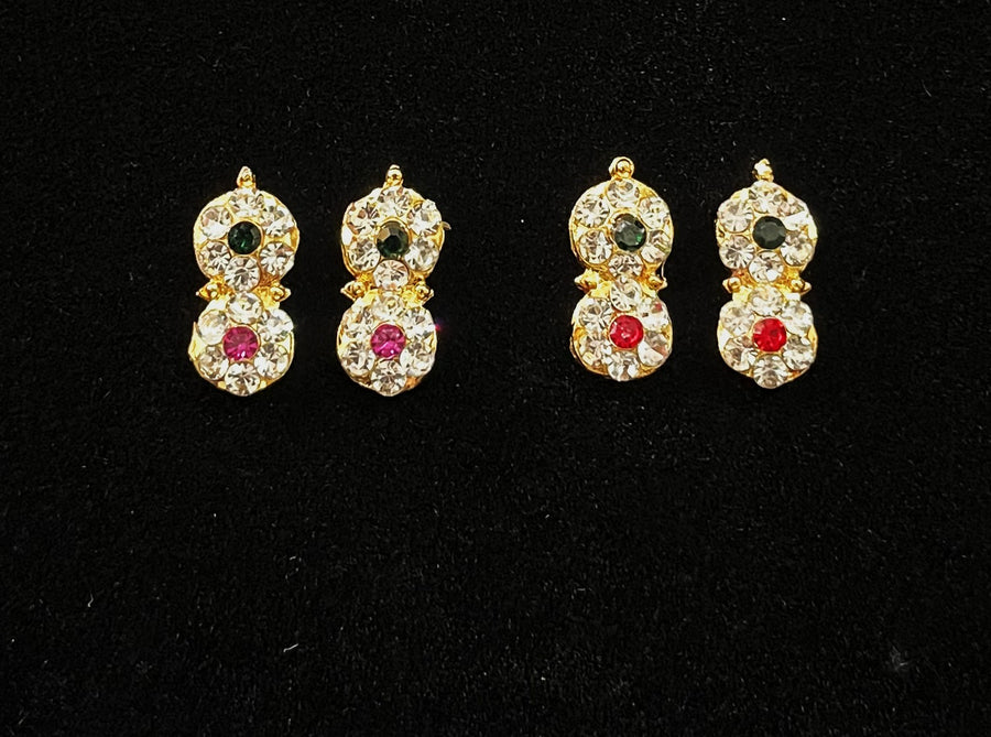 Temple Earrings – Traditional Balaji Design - Pink, white & green stones / Red, white & green stones on South Indian Stones metal alloy - Length: 1.5 cms