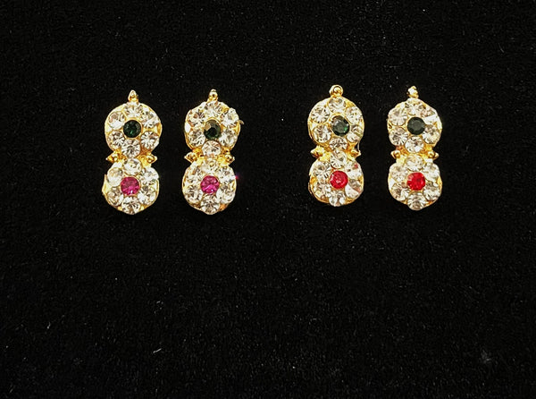 Temple Earrings – Traditional Balaji Design - Pink, white & green stones / Red, white & green stones on South Indian Stones metal alloy - Length: 1.5 cms