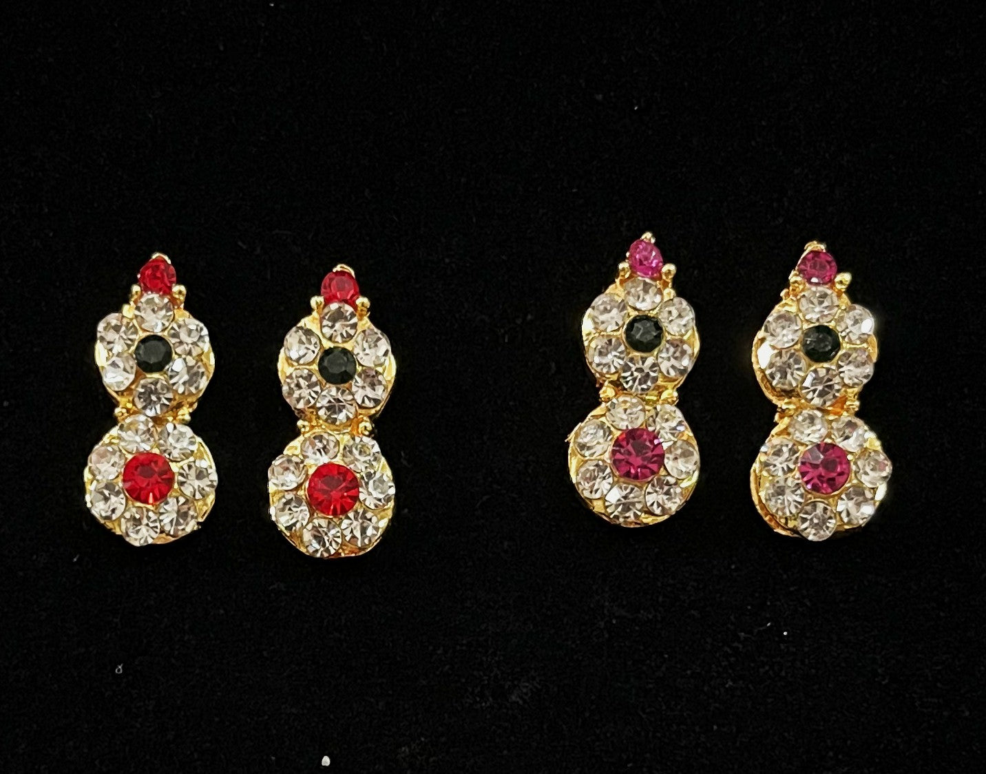 Temple Earrings – Traditional Balaji Design - Pink, white & green stones / Red, white & green stones on South Indian Stones metal alloy - Length: 2 cms 1