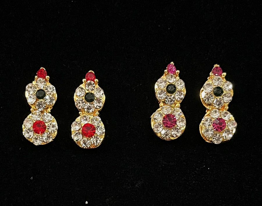 Temple Earrings – Traditional Balaji Design - Pink, white & green stones / Red, white & green stones on South Indian Stones metal alloy - Length: 2 cms