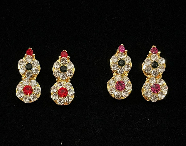 Temple Earrings – Traditional Balaji Design - Pink, white & green stones / Red, white & green stones on South Indian Stones metal alloy - Length: 2 cms