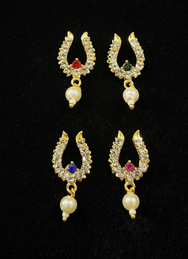 Temple Nath / Septum Collection – Traditional Nose Ornaments - White & Red/ White & Green, White & Blue / White & Pink stones on South Indian Stones metal alloy - Length: 1 inch