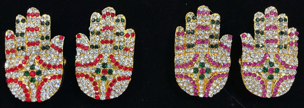 Hasta / Hands Kavacham – Sacred Hand Armour - Pink, green and white / Red, white & green stones on South Indian Stones metal alloy - Length: 2 inches
