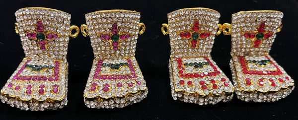 Pada / Legs Kavacham – Sacred Feet Armour - Pink, green and white / Red, white & green stones on South Indian Stones metal alloy - Length: 1 inch