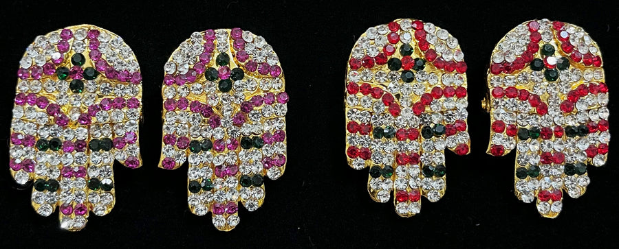 Hasta / Hands Kavacham – Sacred Hand Armour - Pink, green and white / Red, white & green stones on South Indian Stones metal alloy - Length: 1.5 inches