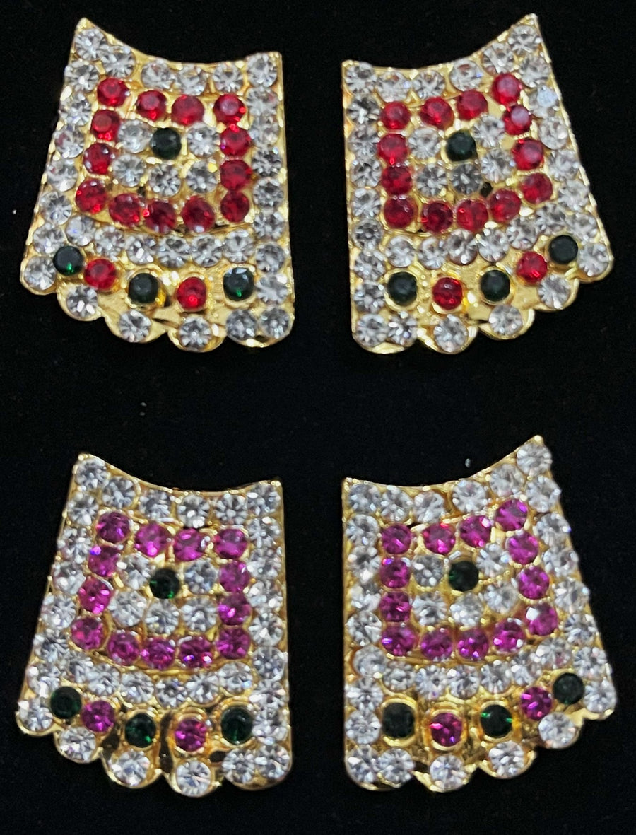 Pada / Legs Kavacham – Sacred Feet Armour - Pink, green and white / Red, white & green stones on South Indian Stones metal alloy - Length: 2 cms