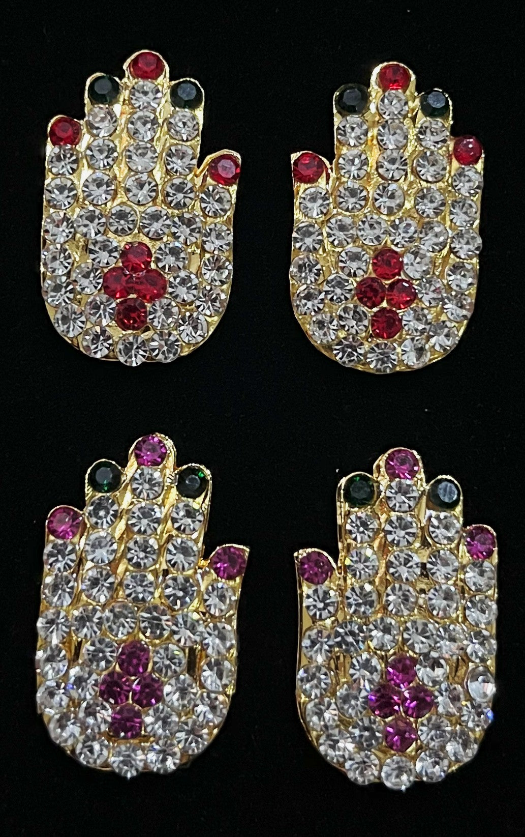 Hasta / Hands Kavacham – Sacred Hand Armour - Pink, green and white / Red, white & green stones on South Indian Stones metal alloy - Length: 2 cms 1