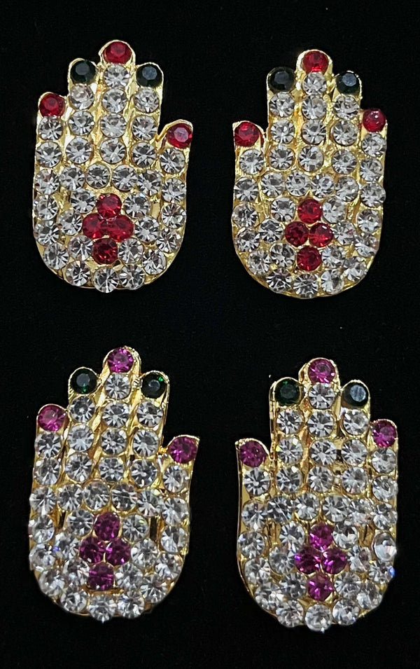 Hasta / Hands Kavacham – Sacred Hand Armour - Pink, green and white / Red, white & green stones on South Indian Stones metal alloy - Length: 2 cms