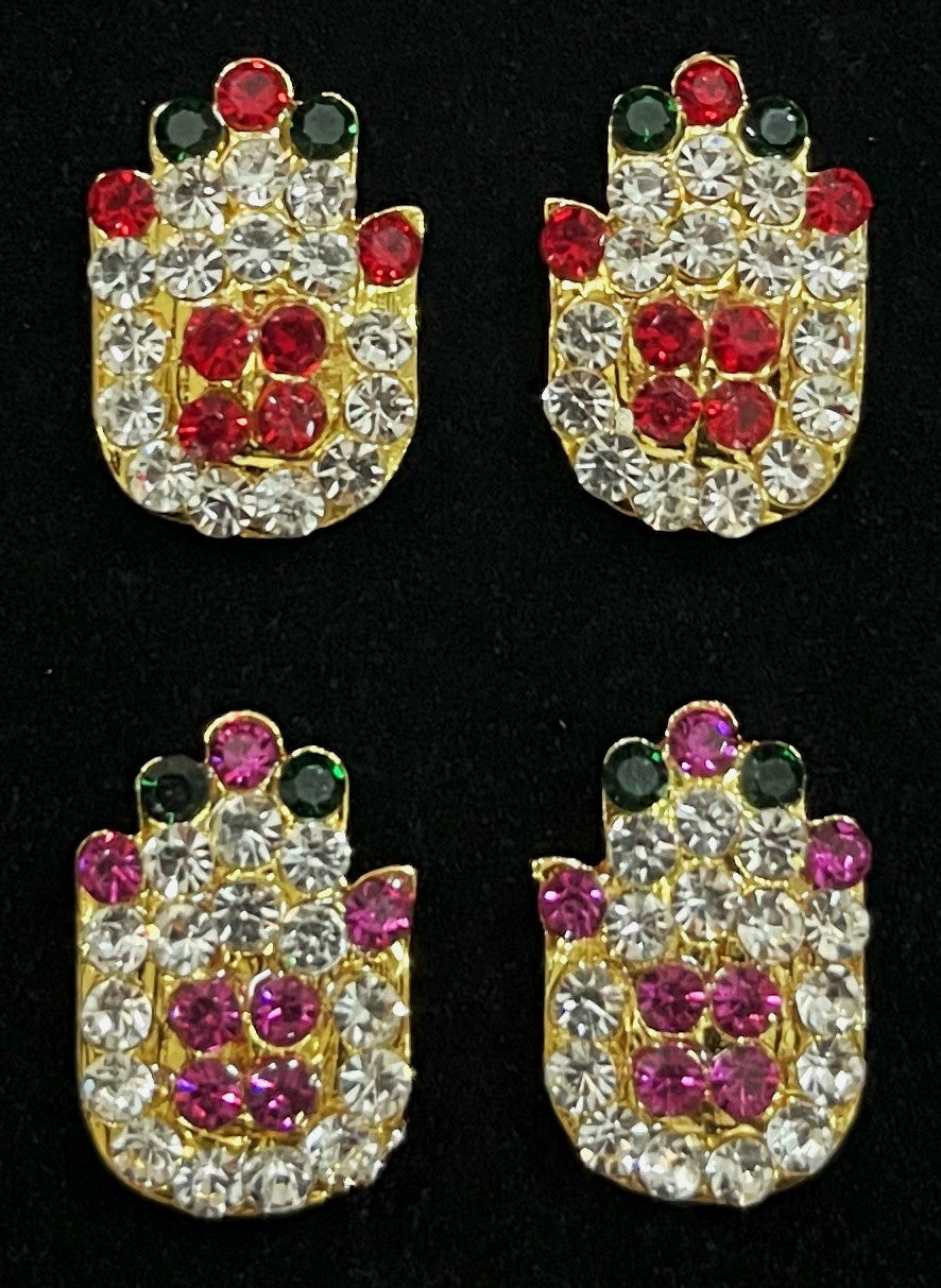Hasta / Hands Kavacham – Sacred Hand Armour - Pink, green and white / Red, white & green stones on South Indian Stones metal alloy - Length: 1.5 cms 1