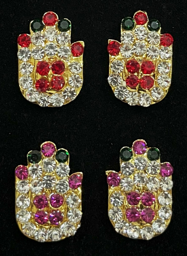 Hasta / Hands Kavacham – Sacred Hand Armour - Pink, green and white / Red, white & green stones on South Indian Stones metal alloy - Length: 1.5 cms