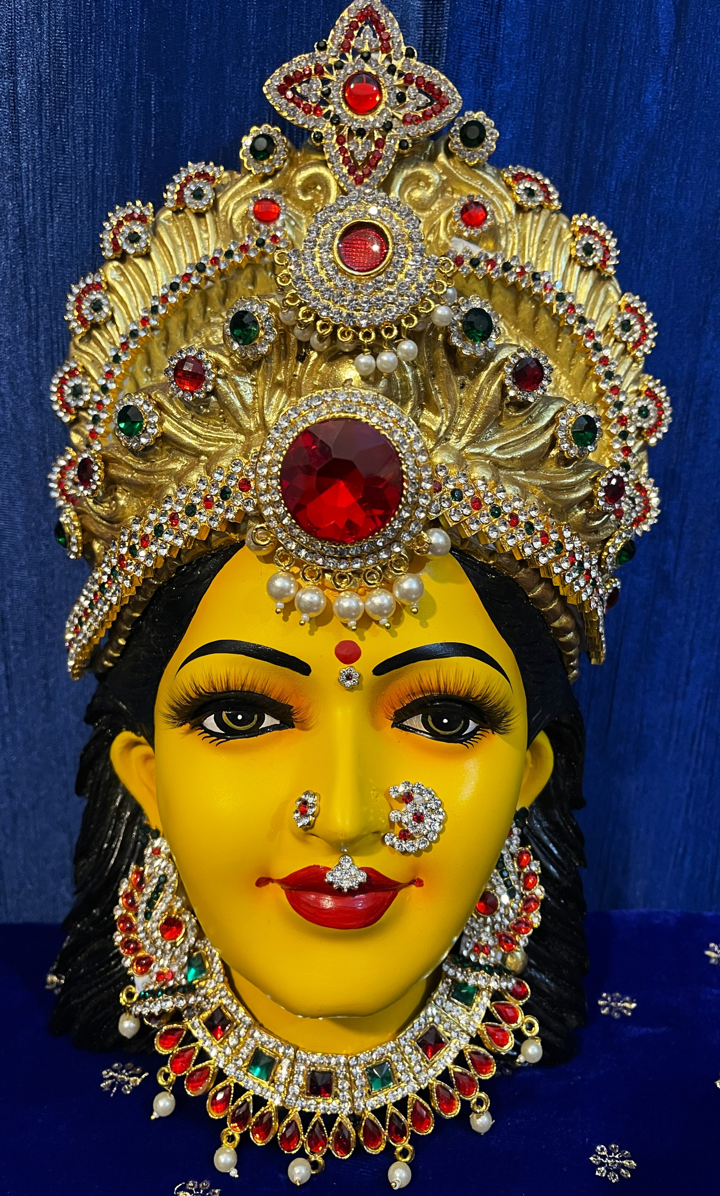 Premium Lakshmi Fiber Half Face with Jewellery – 13.5 Inch (can be tied to coconut) - Yellow 1