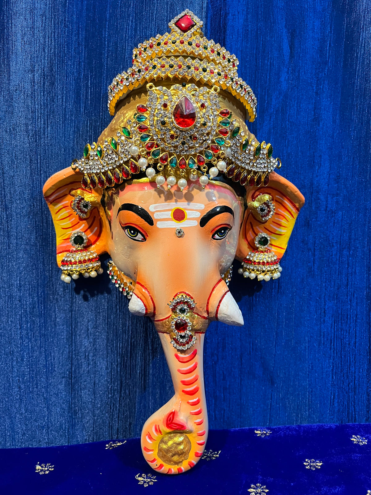 Premium Ganesh Fiber Half Face with Jewellery – 13 Inch