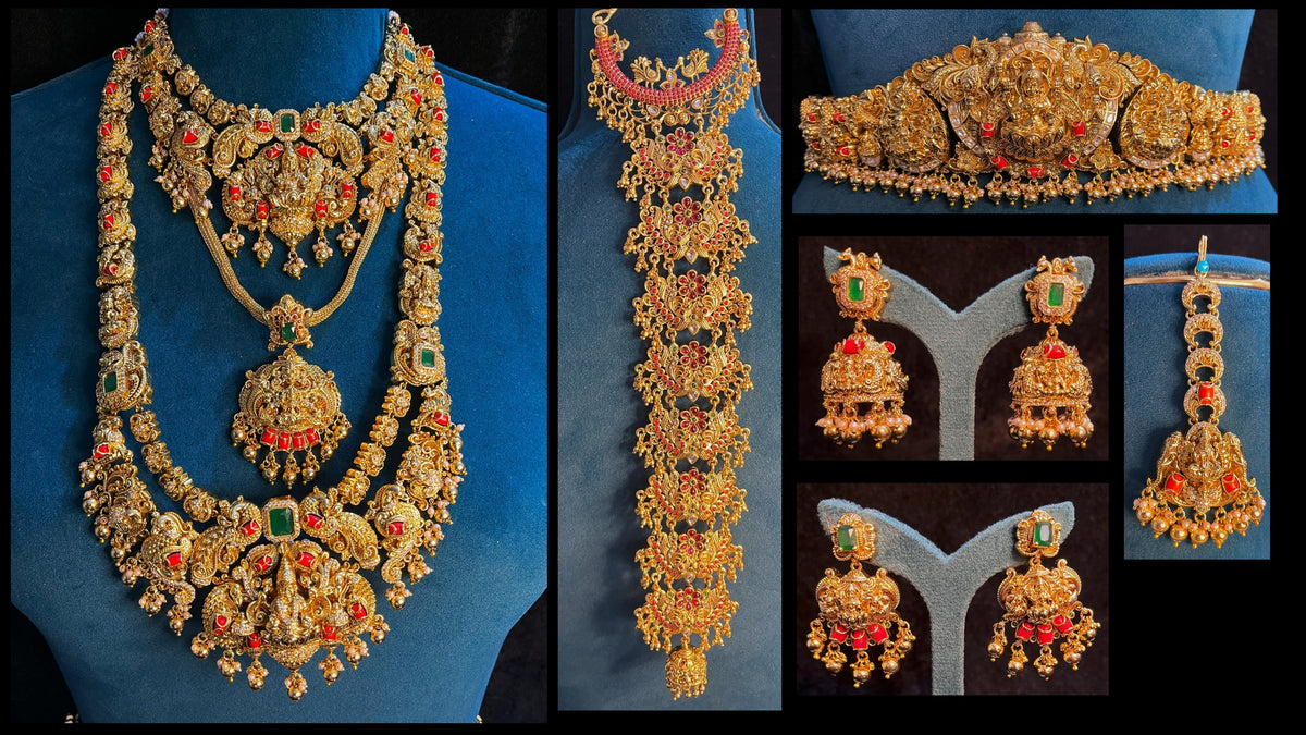Premium Temple Gold-Plated Jewellery with Stones for Devi Alankaram - Gold